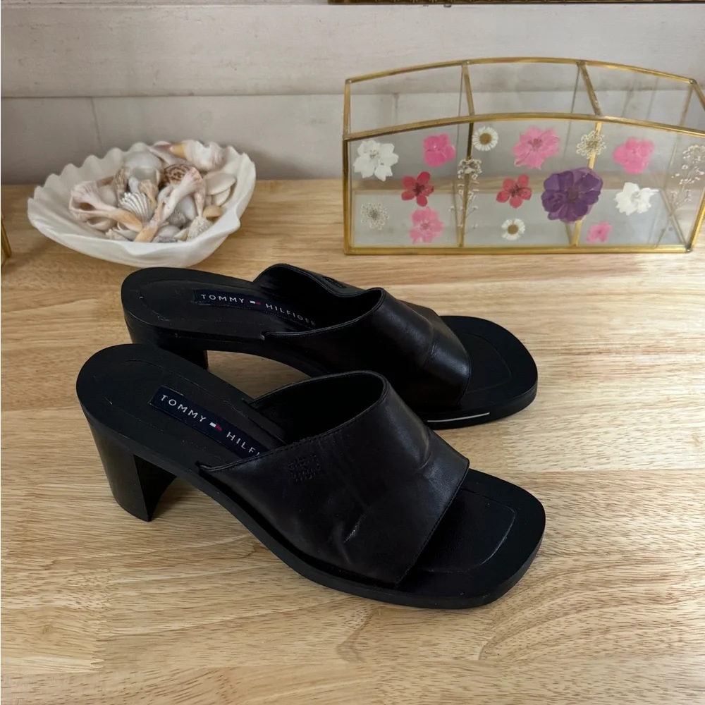 Vintage Y2K Tommy Hilfiger Black Leathrt Square Toe Block Heel - Picture 6 of 10